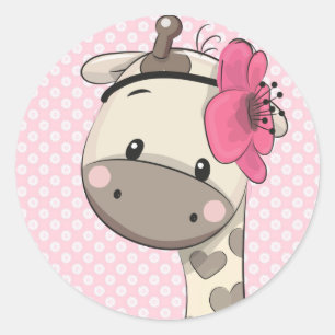 Custom Baby Pink Giraffe Classic Round Sticker 