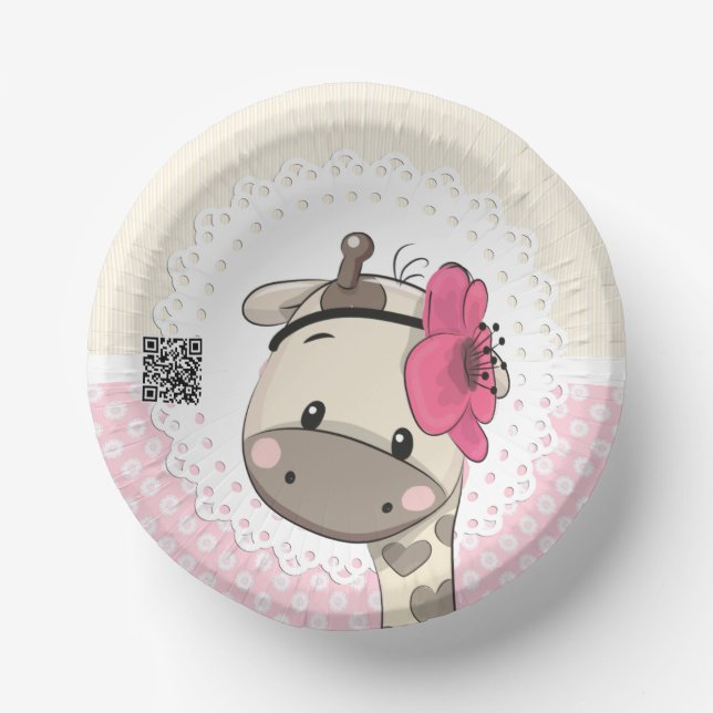 Custom Baby Pink Giraffe Paper Bowls  Paper Plate (Front)