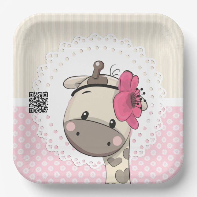 Custom Baby Pink Giraffe Paper Plates   (Front)
