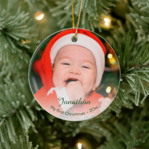 Custom baby’s first Christmas 2023 photo holiday Ceramic Tree Decoration