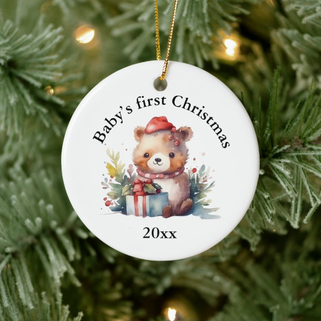 Custom Baby’s First Christmas Bear Gifts Ceramic Tree Decoration (Tree)