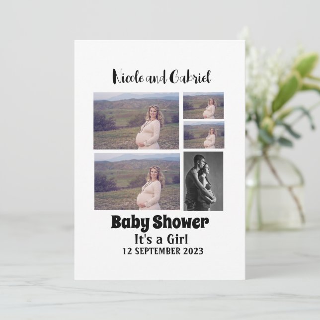Custom Baby Shower 5 Photo Collage Invitation (Standing Front)
