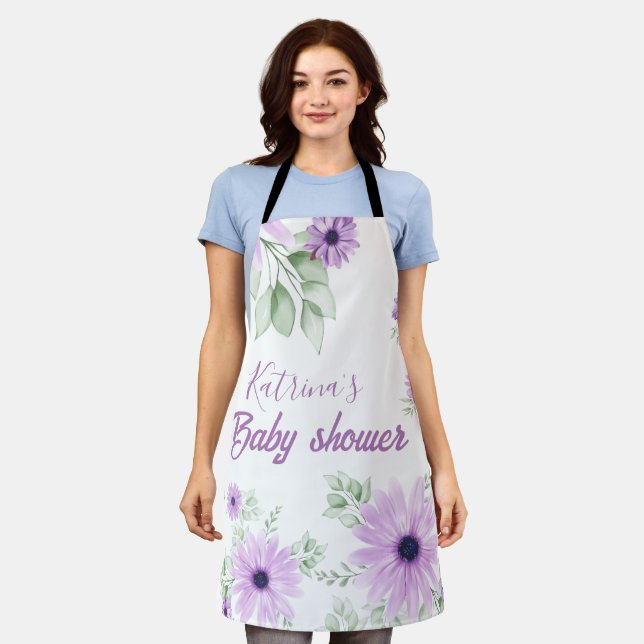 Custom Baby Shower Apron – Violet Watercolor  (Worn)