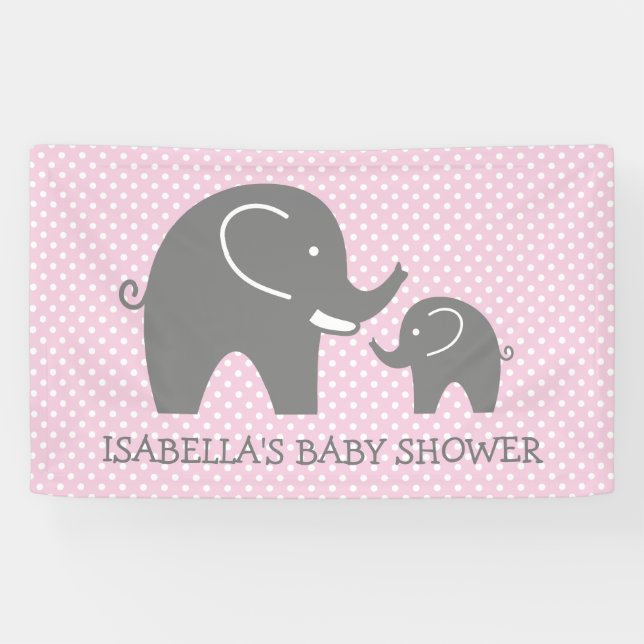Custom baby shower banner sign with grey elephants (Horizontal)