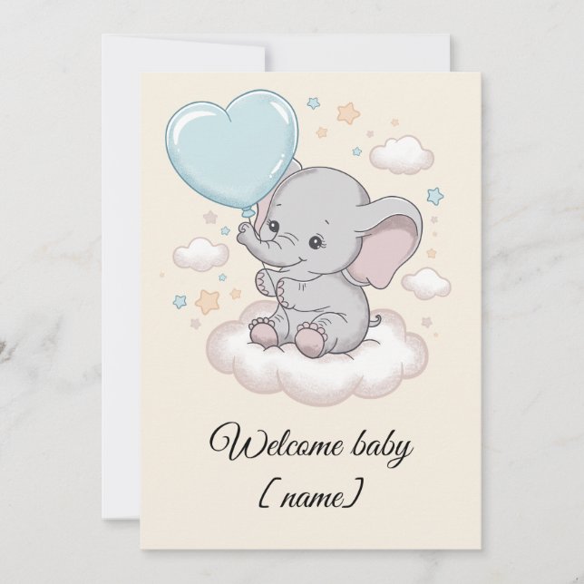 Custom Baby Shower Greeting Card Cute Elephant  (Front)