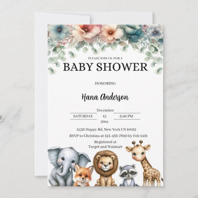 Custom Baby Shower Invitations | Cute Animal Theme (Front)