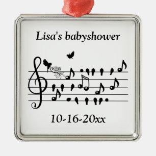 Custom Baby Shower Music Bird Notes Keepsake Metal Tree Decoration