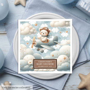 Custom Baby Shower Napkins Teddy Bear Pilot Design