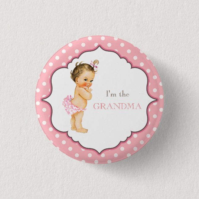 Custom Baby Shower Party Pink Grandma 3 Cm Round Badge (Front)