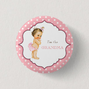 Custom Baby Shower Party Pink Grandma 3 Cm Round Badge