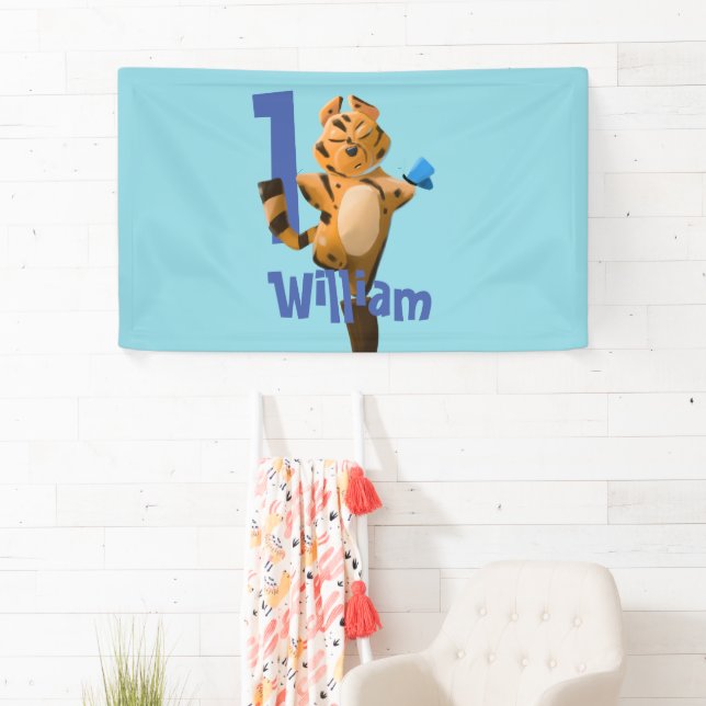 Custom Baby Tiger Plaid First Birthday Banner  (Insitu)