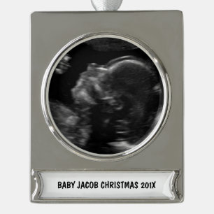 Custom Baby Ultrasound Photo Silver Plated Banner Ornament