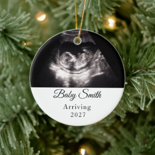 Custom Baby Ultrasound Pregnancy Announcment Photo Ceramic Tree Decoration