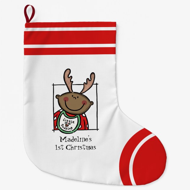 Custom Baby's 1st Christmas Dark Skin Baby Face Large Christmas Stocking (Front)