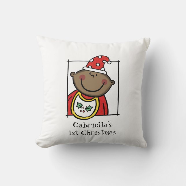 Custom Baby's 1st Christmas Dark Skin Tone Face Cushion (Front)