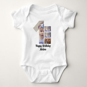 Custom Baby's first birthday 4 Photo collage  Baby Bodysuit