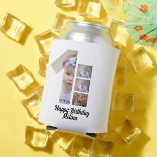 Custom Baby's first birthday 4 Photo collage  Can Cooler