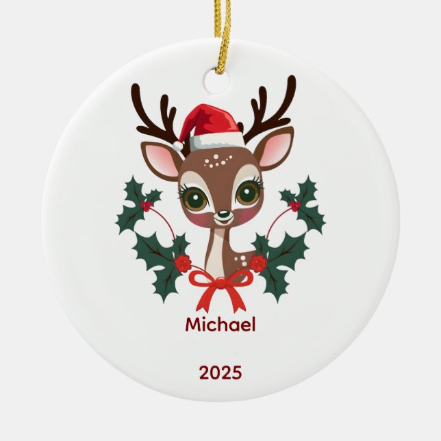 Custom Babys First Christmas Bauble, Baby 2025 Ceramic Tree Decoration (Front)