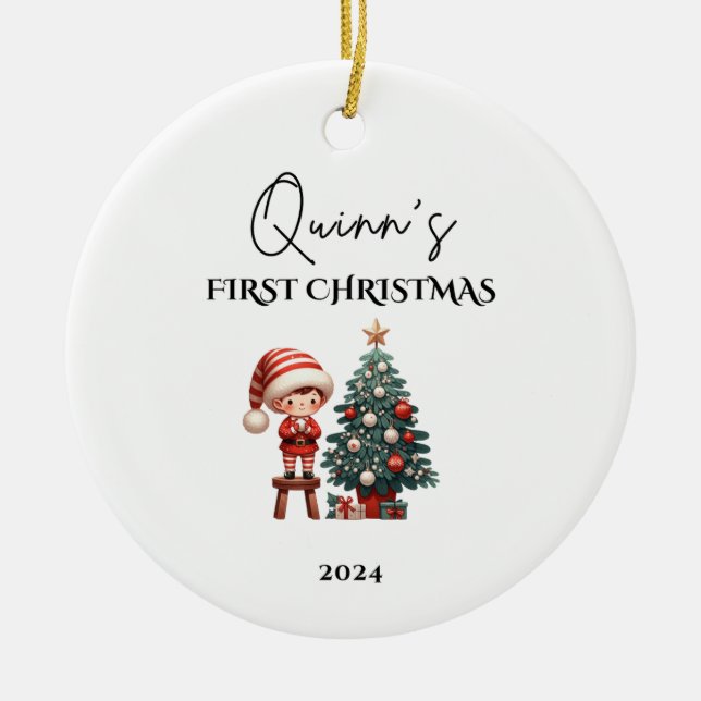 Custom Baby's First Christmas Baubles Ceramic Tree Decoration (Front)