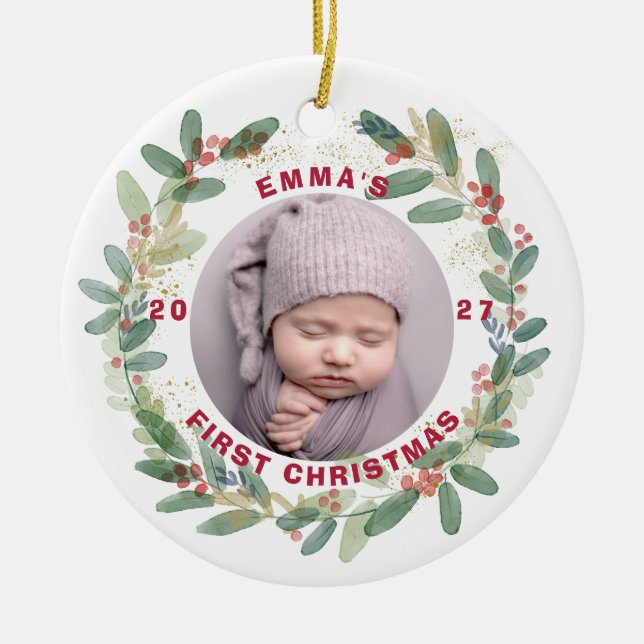 Custom Baby's First Christmas Ceramic Tree Decoration (Front)