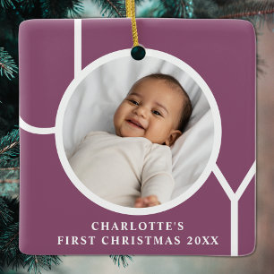 Custom Baby's First Christmas Holiday Photo Purple Ceramic Ornament