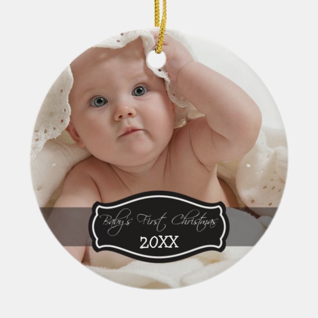 Custom Baby's First Christmas Ornament (black) (Front)