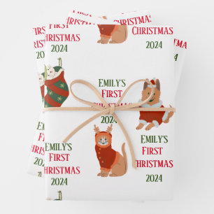 Custom Baby's First Christmas Pet  Wrapping Paper Sheet