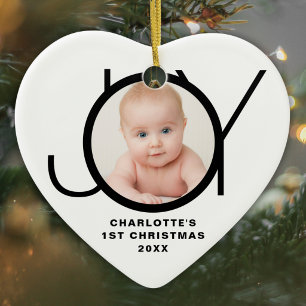 Custom Baby's First Christmas Photo Black White Ceramic Tree Decoration