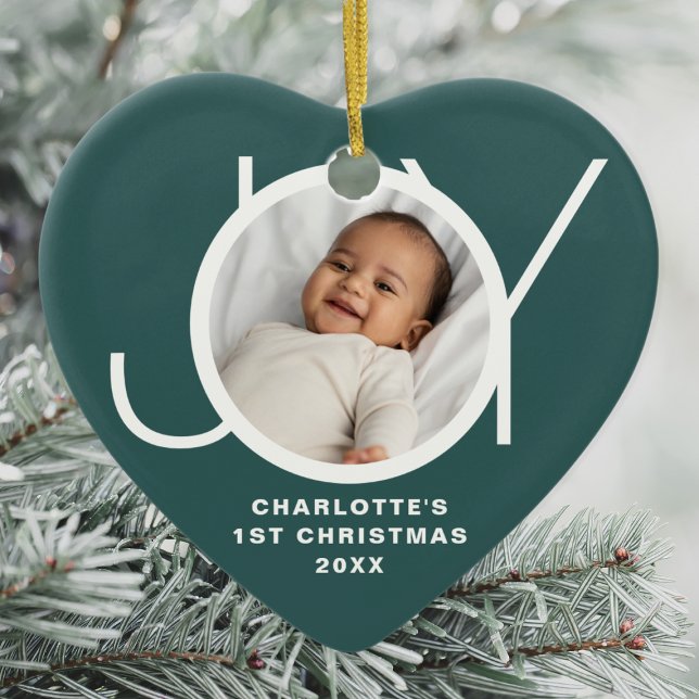 Custom Baby's First Christmas Photo Green Ceramic Tree Decoration (Creator Uploaded)