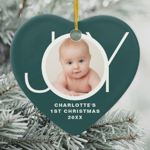 Custom Baby's First Christmas Photo Green Ceramic Tree Decoration