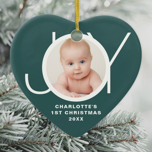 Custom Baby's First Christmas Photo Green Ceramic Tree Decoration (Creator Uploaded)