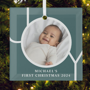 Custom Baby's First Christmas Photo Green Glass Tree Decoration