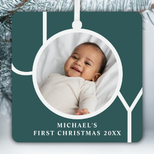 Custom Baby's First Christmas Photo Green Metal Tree Decoration