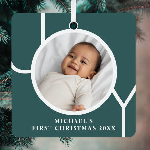 Custom Baby's First Christmas Photo Green Metal Tree Decoration
