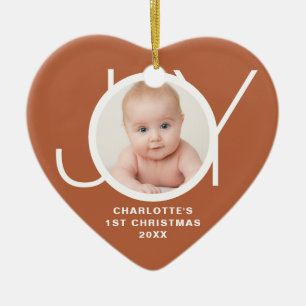 Custom Baby's First Christmas Photo Joy Terracotta Ceramic Tree Decoration