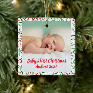 Custom baby's first Christmas Photo name Ceramic Ornament