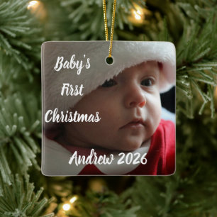 Custom baby's first Christmas Photo name Ceramic Ornament