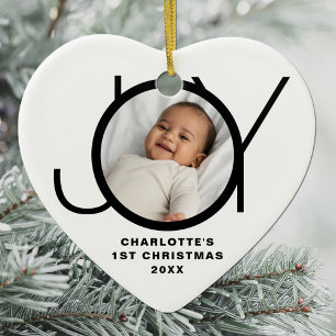 Custom Baby's First Christmas Photo White Ceramic Tree Decoration