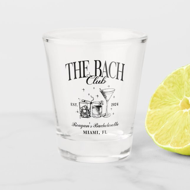 Custom Bach Club Bachelorette Retro Cocktail Black Shot Glass (Front)