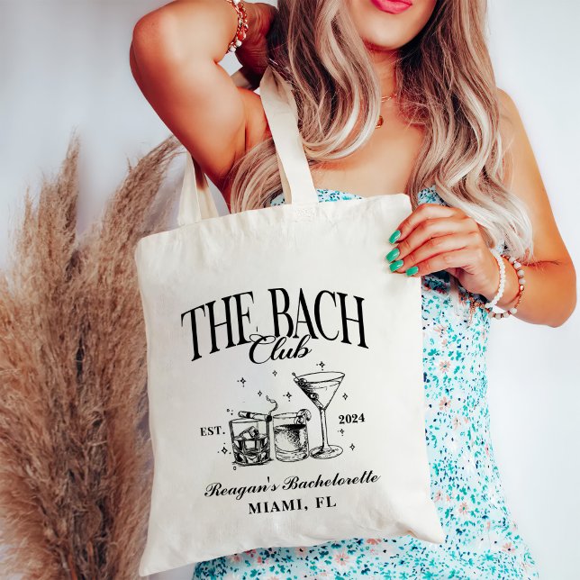 Custom Bach Club Bachelorette Retro Cocktail Black Tote Bag (Creator Uploaded)