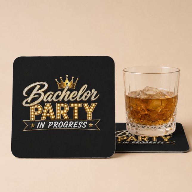 Custom Bachelor Party In Progress Square Paper Coaster (Creator Uploaded)