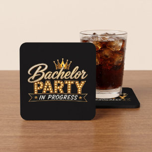 Custom Bachelor Party In Progress Square Paper Coaster
