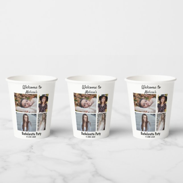 Custom Bachelorette party 4 photo collage  Paper Cups (Multi)