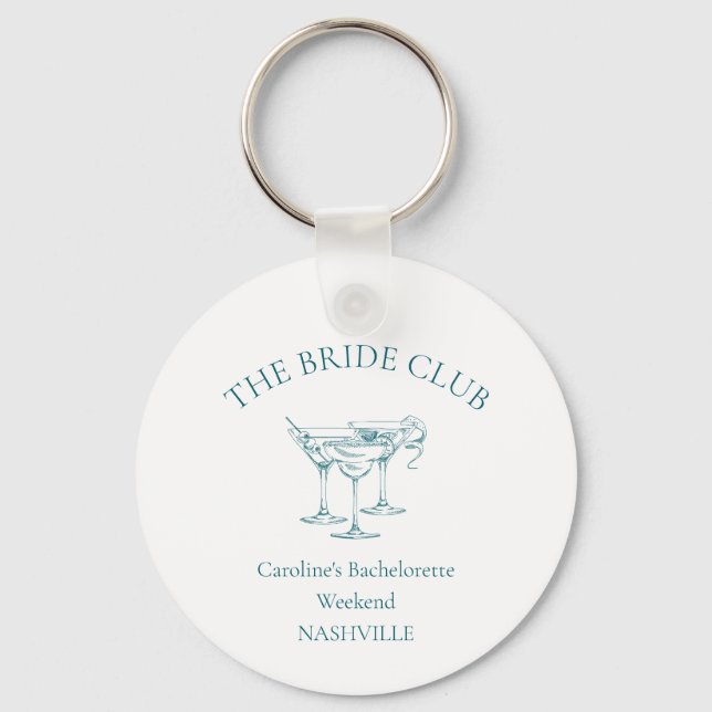 Custom Bachelorette Party Cocktail Social Club Key Ring (Front)