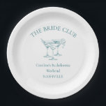 Custom Bachelorette Party Cocktail Social Club Paper Plate<br><div class="desc">Celebrate the bride-to-be with these chic, personalised paper plates! Customisable with the bride’s name and event location, it makes the ideal party addition for your bachelorette weekend or bridal party. The timeless blue-on-cream design adds a touch of class to any bridal celebration, from beach weekends to urban getaways. Whether you’re...</div>
