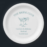 Custom Bachelorette Party Cocktail Social Club Paper Plate<br><div class="desc">Celebrate the bride-to-be with these chic, personalised paper plates! Customisable with the bride’s name and event location, it makes the ideal party addition for your bachelorette weekend or bridal party. The timeless blue-on-cream design adds a touch of class to any bridal celebration, from beach weekends to urban getaways. Whether you’re...</div>