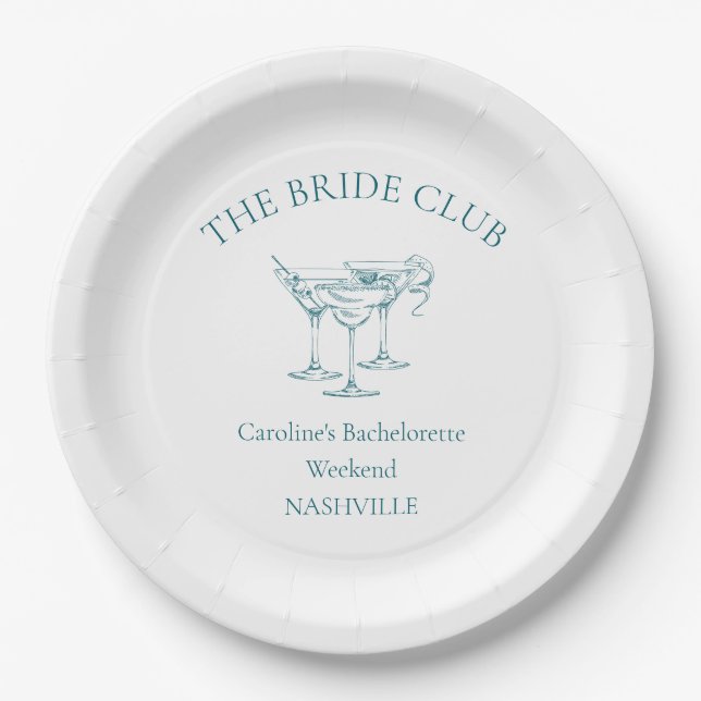 Custom Bachelorette Party Cocktail Social Club Paper Plate (Front)