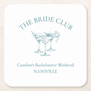 Custom Bachelorette Party Cocktail Social Club Square Paper Coaster