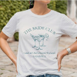 Custom Bachelorette Party Cocktail Social Club T-Shirt<br><div class="desc">Get ready to sip in style with our Custom Bachelorette Party Cocktail Social Club T-Shirt! This chic and playful design is perfect for any bride-to-be and her crew. Featuring elegant martini glasses and customisable text, this shirt is a must-have for your bachelorette weekend or bridal party event. Whether you're hitting...</div>