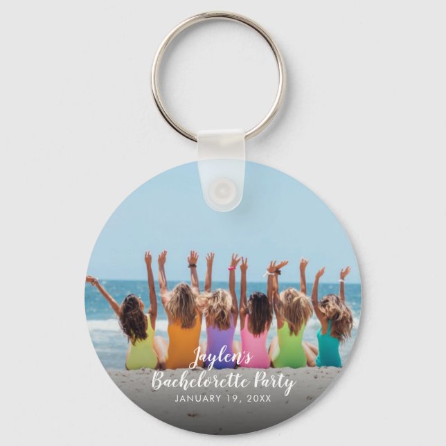 Custom Bachelorette Party Photo Button Key Ring (Front)